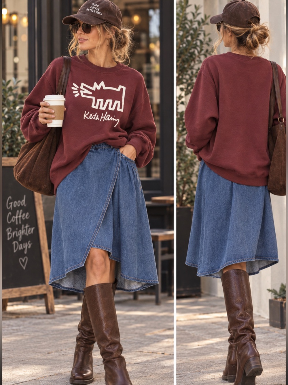 WEGO Brownie Asymmetrical High-Low Denim Midi Skirt Elastic Waist L
